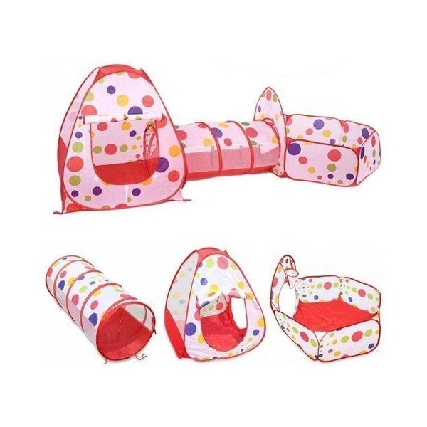 خيمة النفق 3 في 1 باللون الأحمر 🎪✨