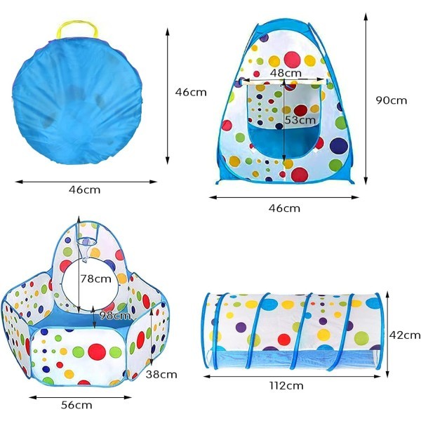 خيمة النفق 3 في 1 باللون الأزرق 💙🎪✨